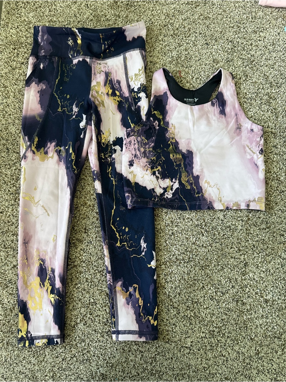 Old Navy Active Marble-Print Sports Bra in Navy, Pink & Gold